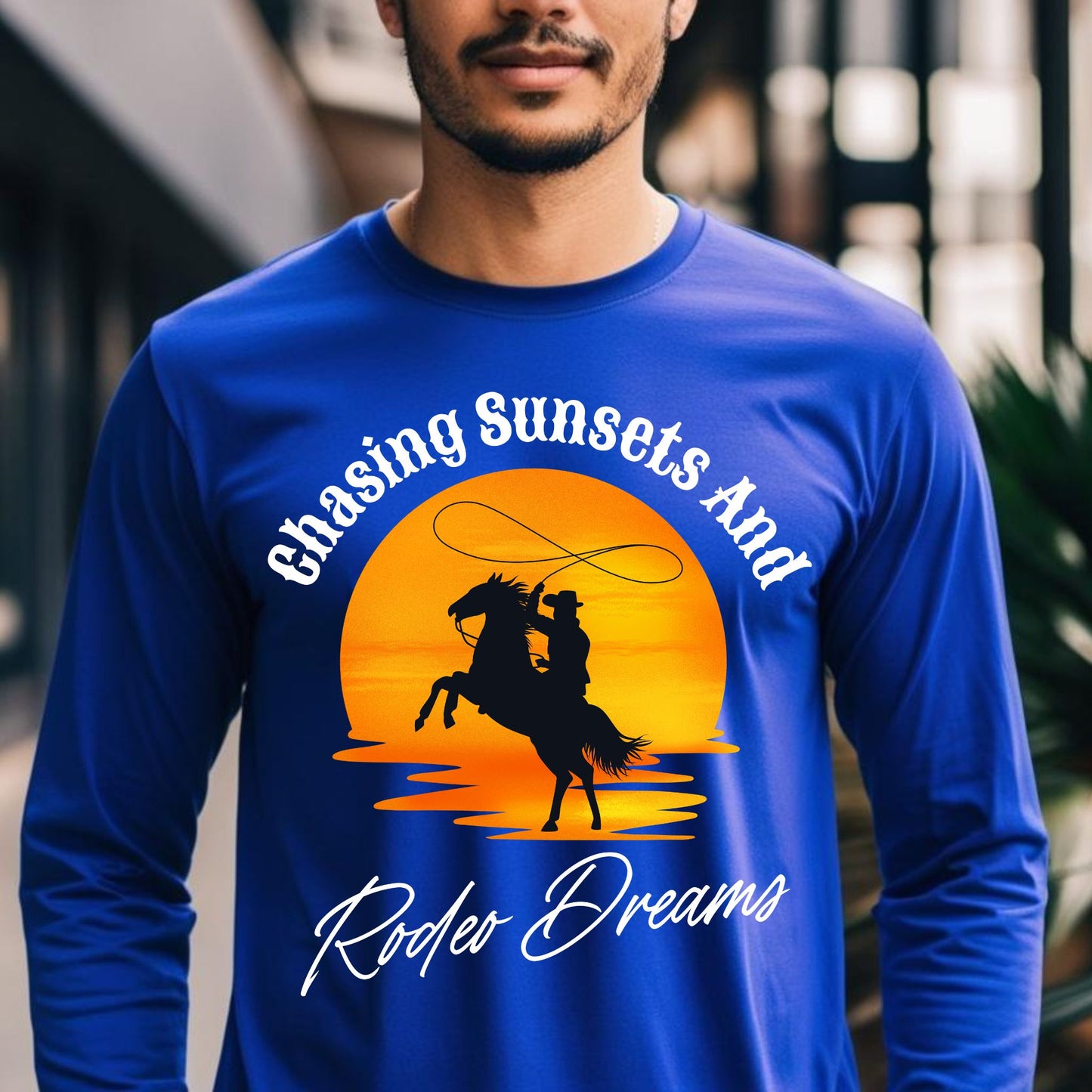 Chasing Sunsets and Rodeo Dreams T-Shirt,  Western Apparel, Country Music Shirt, Cowboy Gift, Summer Outfit Long Sleeve Tee