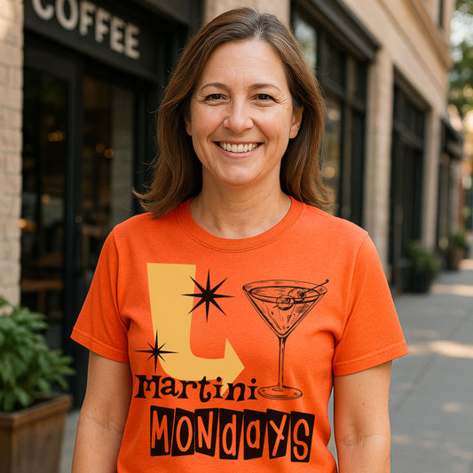 Retro Martini Cocktail T-Shirt, Martini Mondays, Funny Drink Shirt, Cocktail Lover Gift, Casual Party Tee, Weekend Vibes Apparel, Gift for Friends , Funny Vintage Happy Hour Tee