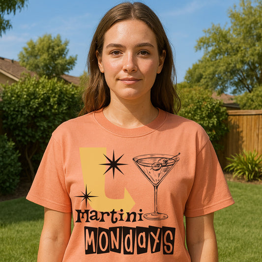 Retro Martini Cocktail T-Shirt, Martini Mondays, Funny Drink Shirt, Cocktail Lover Gift, Casual Party Tee, Weekend Vibes Apparel, Gift for Friends , Funny Vintage Happy Hour Tee