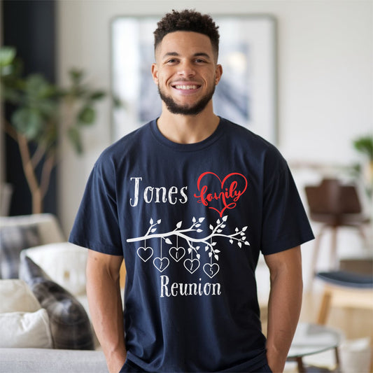 Family Reunion Heart T-Shirt , Family Gathering Shirt, Matching Family Tees, Personalized Family Apparel, Heart Unisex Softstyle Tee Fam1