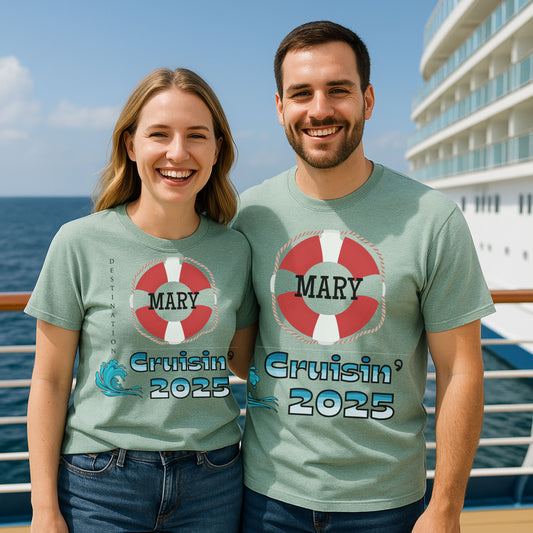 Custom “Cruisin' ” Cruise Vacation T-Shirt, Cruisin' Unisex Softstyle T-Shirt, Summer Vacation Tee, Beach Trip Apparel, Gift for Travel Lovers, Nautical Theme Shirt, Personalized with Name