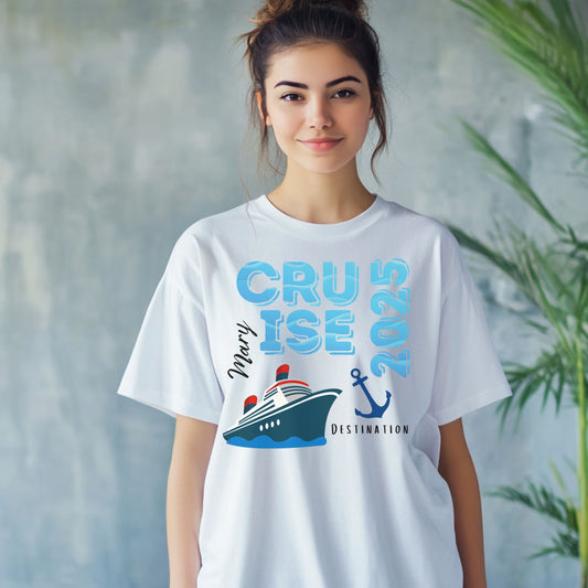 Cruise Adventure Unisex T-Shirt, Personalized “Cruise” T-Shirt with Ship Graphic , Custom Name Vacation Tee, Travel Shirt, Nautical Apparel, Gifts for Cruisers, Summer Trip Outfit