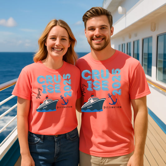 Cruise Adventure Unisex T-Shirt, Personalized “Cruise” T-Shirt with Ship Graphic , Custom Name Vacation Tee, Travel Shirt, Nautical Apparel, Gifts for Cruisers, Summer Trip Outfit
