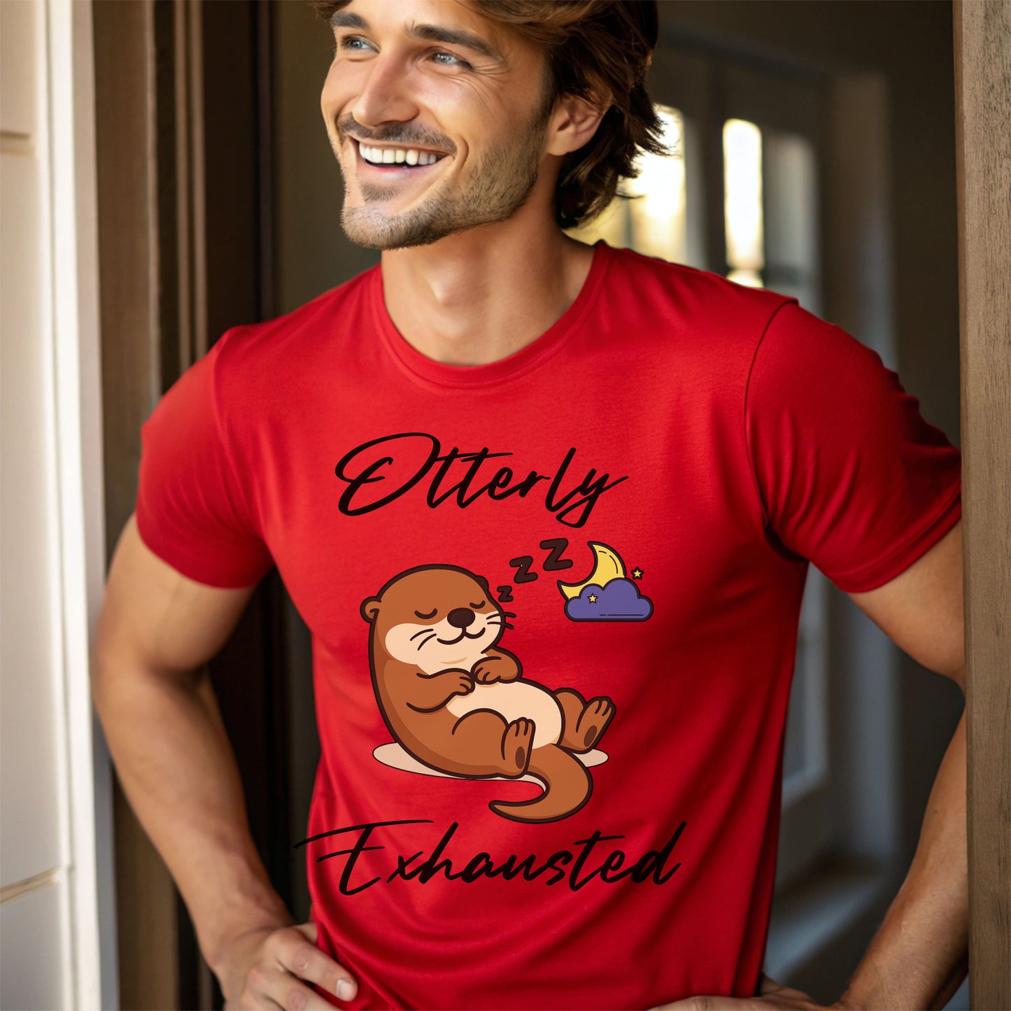 Otterly Exhausted T-Shirt, Cute Animal Tee, Gift for Parents, Relaxed Vibe, Casual Wear, Cute Sleepy Otter Shirt