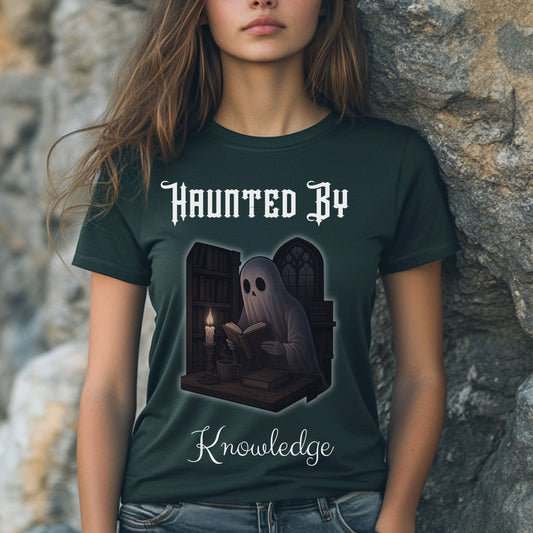 Haunted by Knowledge T-Shirt – Dark Academia Ghost Shirt for Book Lovers & Scholars