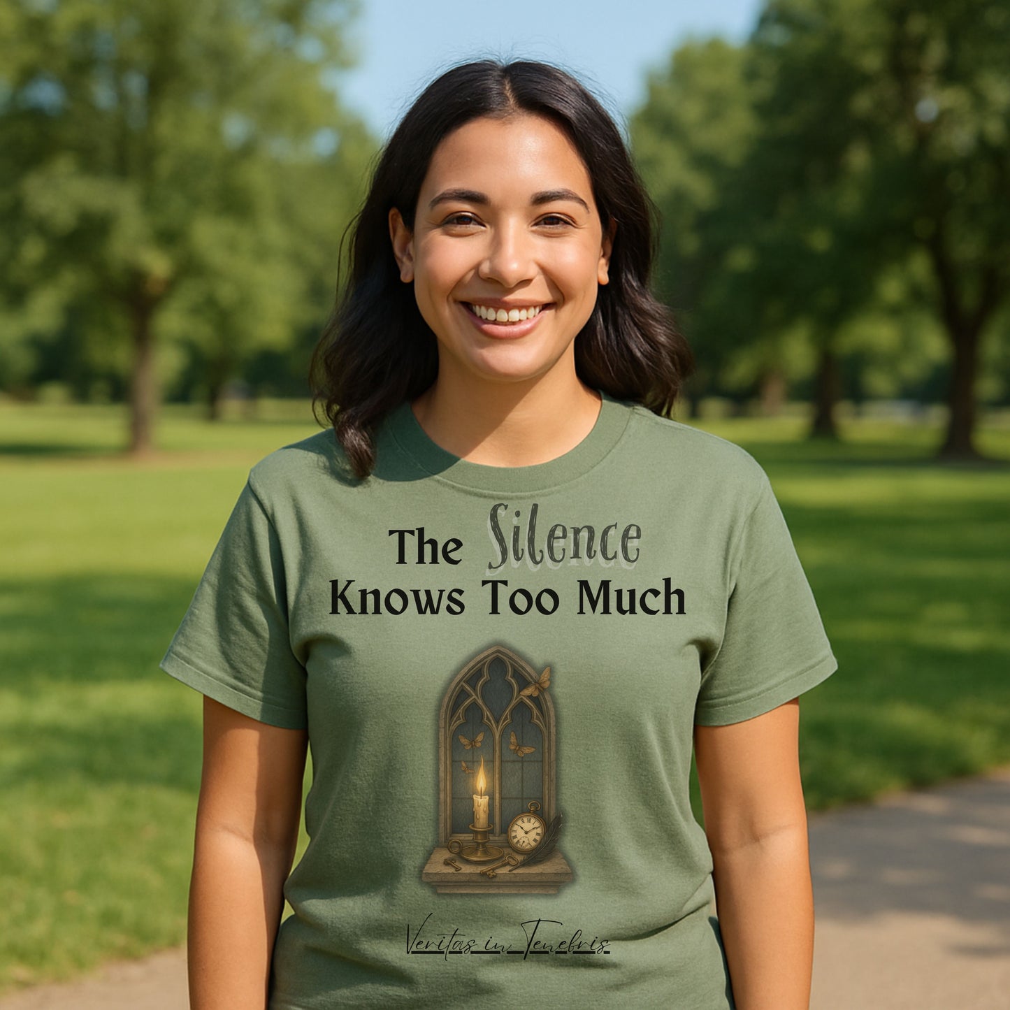 The Silence Knows Too Much T-Shirt – Dark Academia Candle & Clock Aesthetic Tee