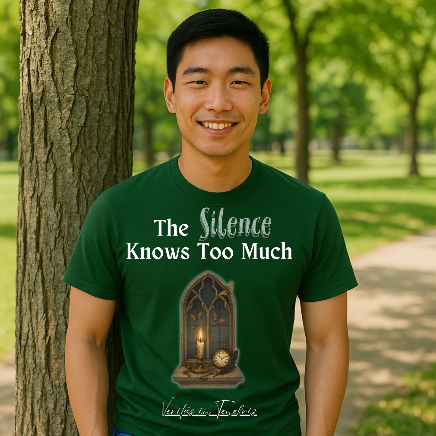 The Silence Knows Too Much T-Shirt – Dark Academia Candle & Clock Aesthetic Tee