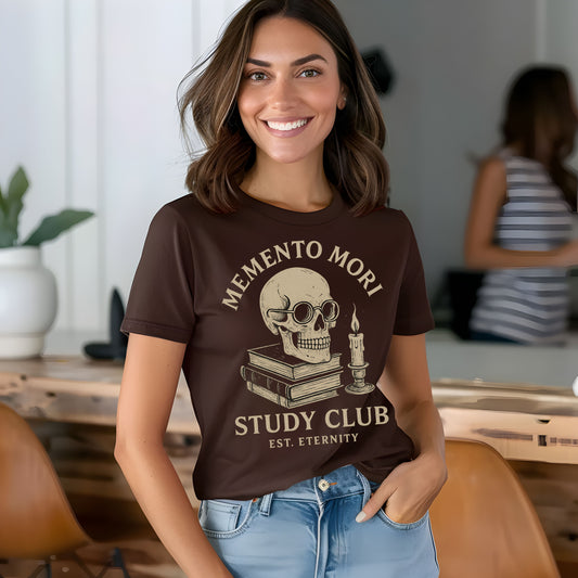 Memento Mori Study Club T-Shirt – Gothic Academia Skull Tee for Bookish Souls
