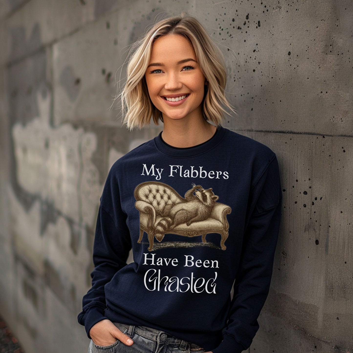 My Flabbers Have Been Ghasted Raccoon Long Sleeve T-Shirt – Funny Vintage-Style Animal Tee, Sarcastic Retro Shirt for Introverts & Humor Lovers