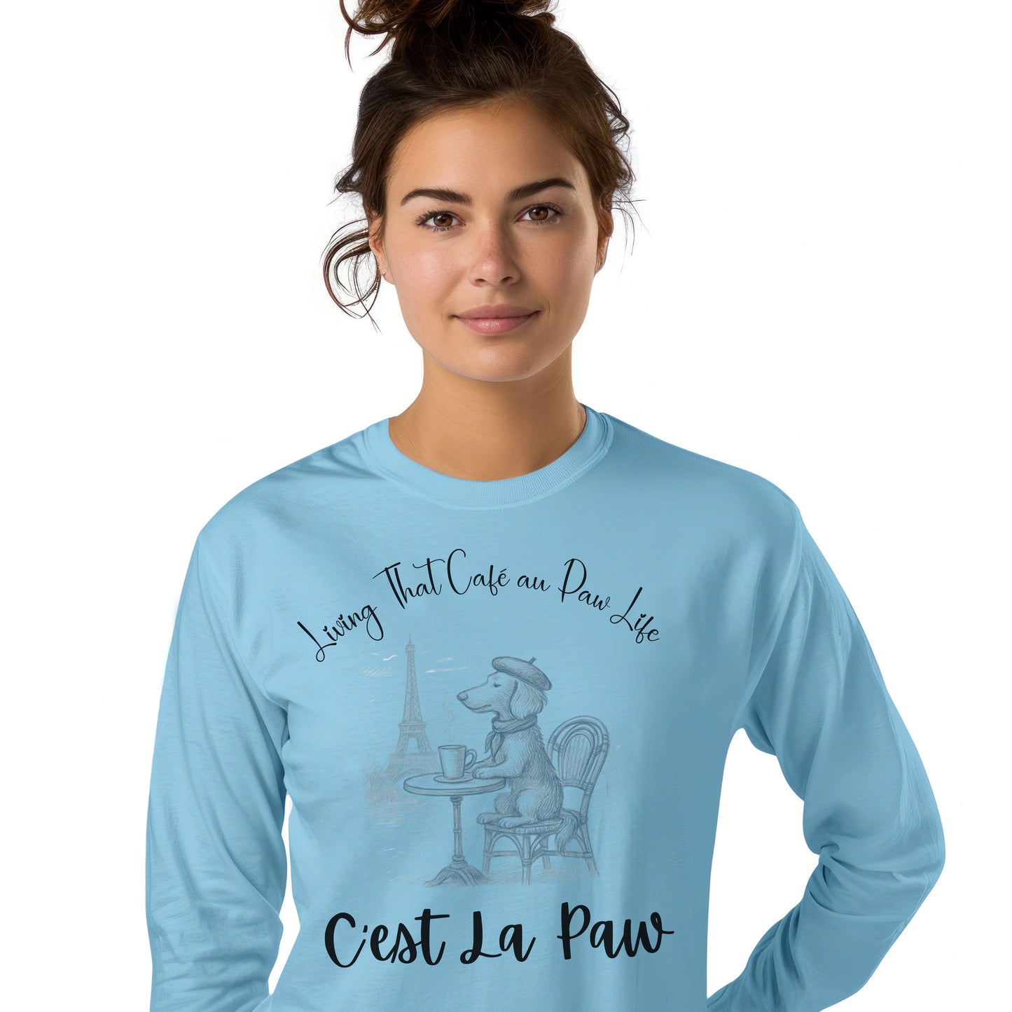 C'est La Paw – Paris Dog Long Sleeve T-Shirt, Cute French Café Pup Tee & Gift for Animal Lovers
