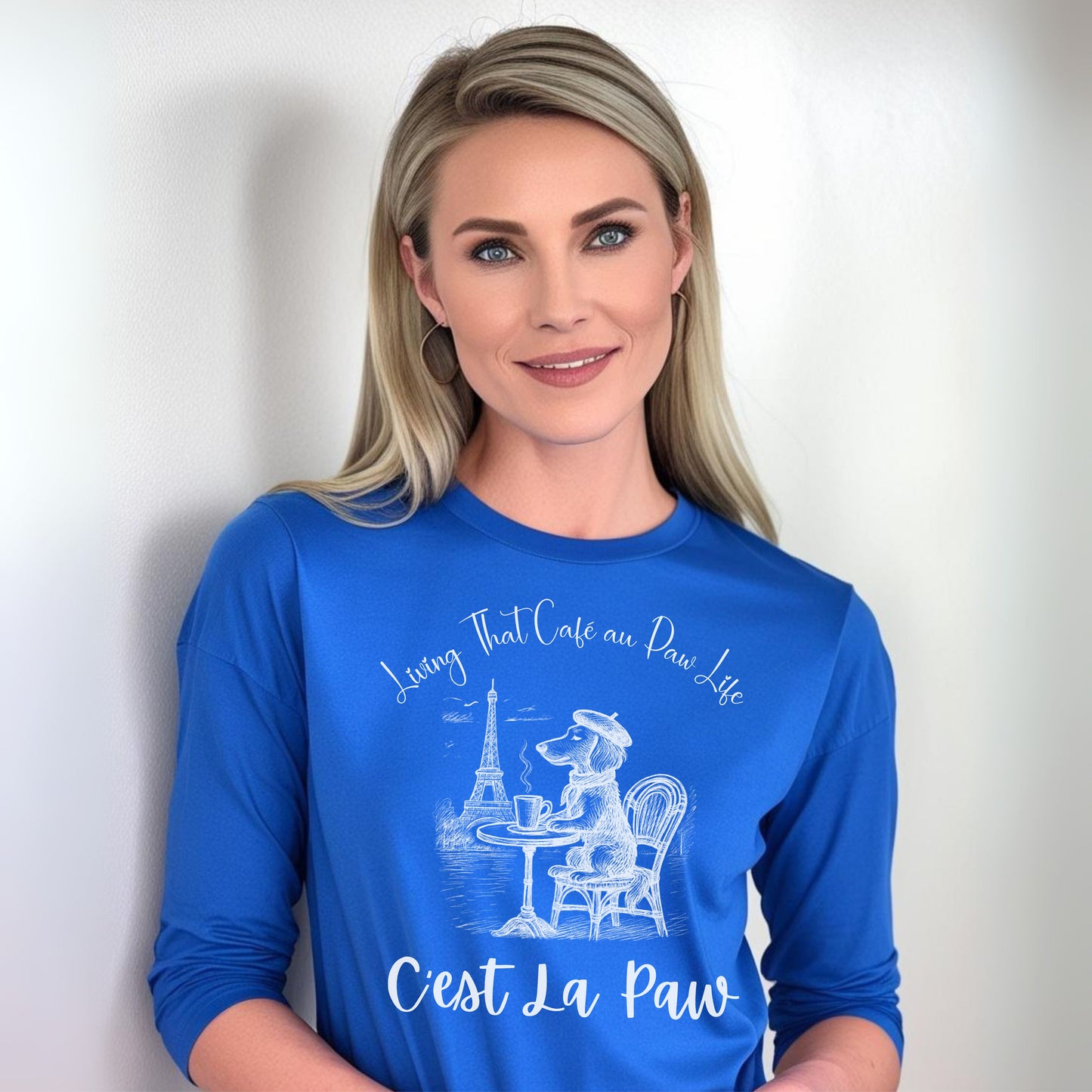 C'est La Paw – Paris Dog Long Sleeve T-Shirt, Cute French Café Pup Tee & Gift for Animal Lovers