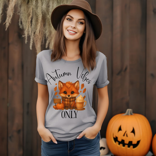 Autumn Vibes Only T-Shirt – Cute Fox Fall Shirt for Pumpkin Spice & Cozy Season Lovers