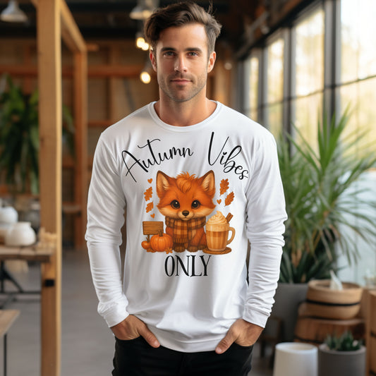Autumn Vibes Only Long Sleeve T-Shirt – Cute Fox Fall Shirt for Pumpkin Spice & Cozy Season Lovers