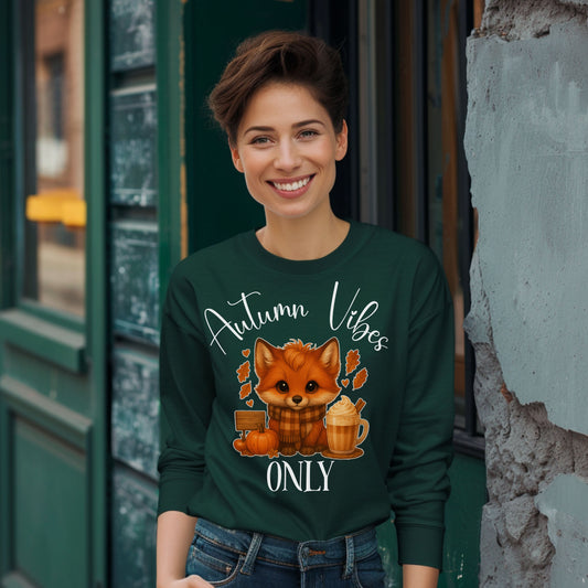 Autumn Vibes Only Long Sleeve T-Shirt – Cute Fox Fall Shirt for Pumpkin Spice & Cozy Season Lovers