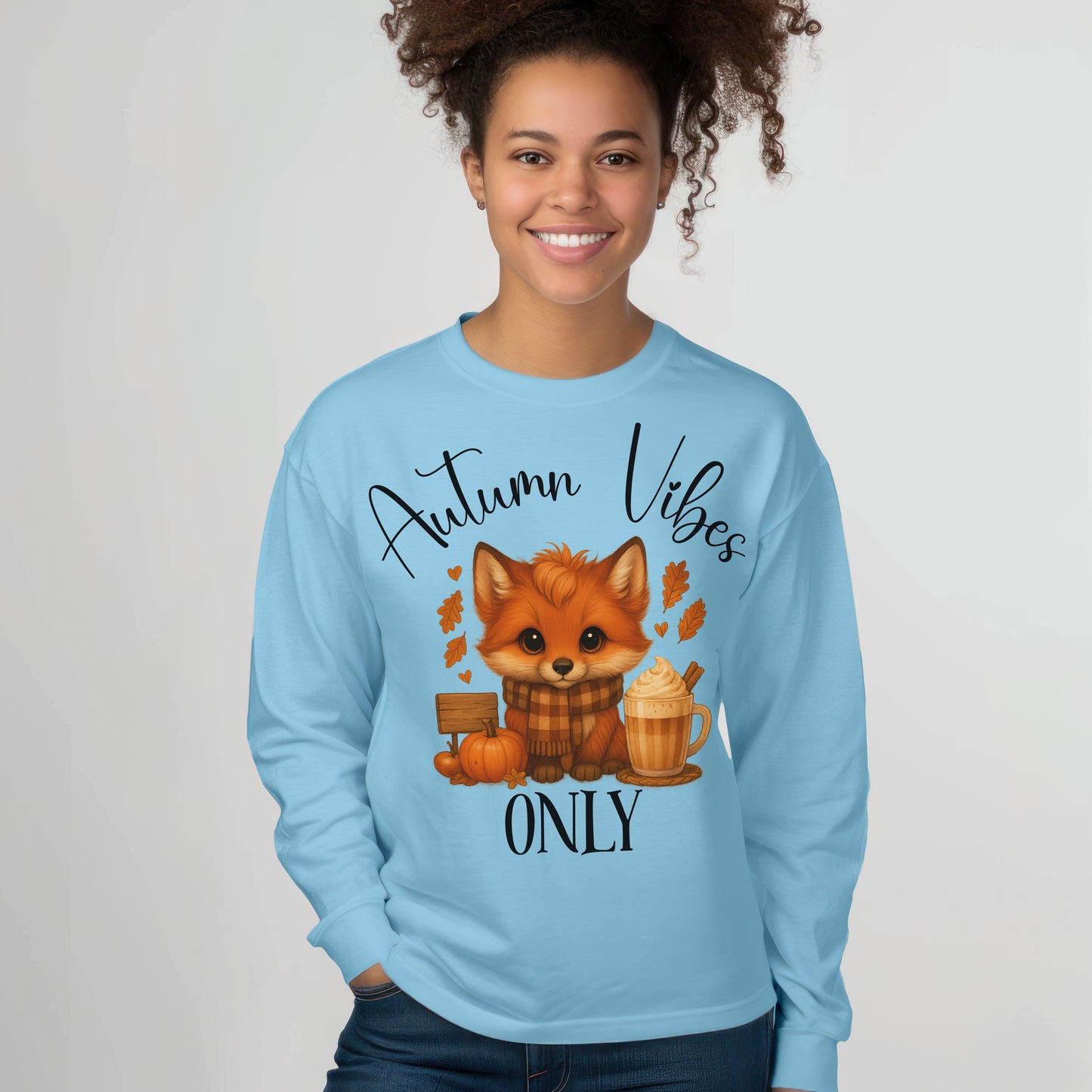 Autumn Vibes Only Long Sleeve T-Shirt – Cute Fox Fall Shirt for Pumpkin Spice & Cozy Season Lovers