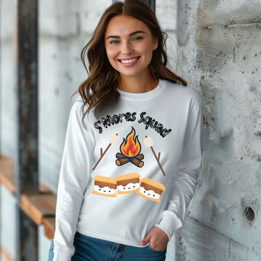 S'mores Squad Long Sleeve T-Shirt, Fun Camping Shirt, Summer Vibes Tee, Unisex Graphic Tee, Outdoor Adventure Outfit
