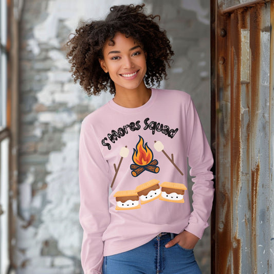 S'mores Squad Long Sleeve T-Shirt, Fun Camping Shirt, Summer Vibes Tee, Unisex Graphic Tee, Outdoor Adventure Outfit