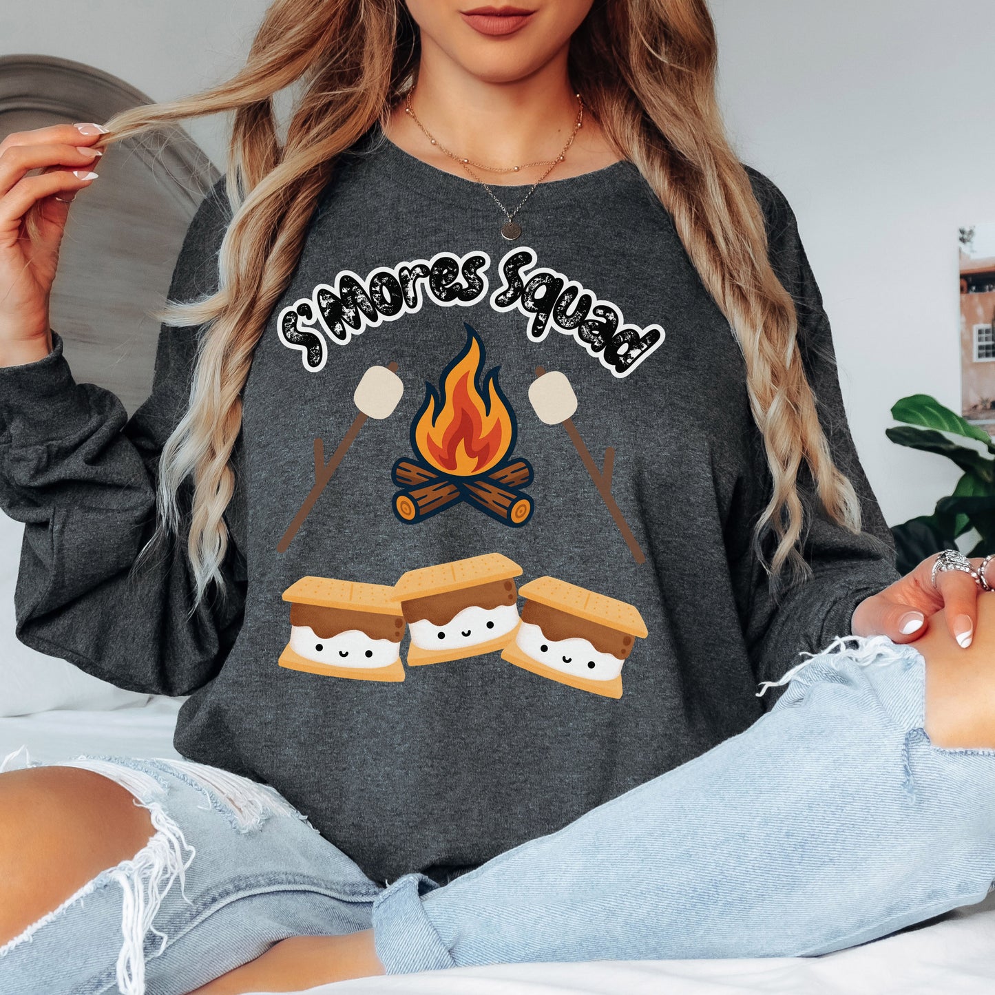 S'mores Squad Long Sleeve T-Shirt, Fun Camping Shirt, Summer Vibes Tee, Unisex Graphic Tee, Outdoor Adventure Outfit