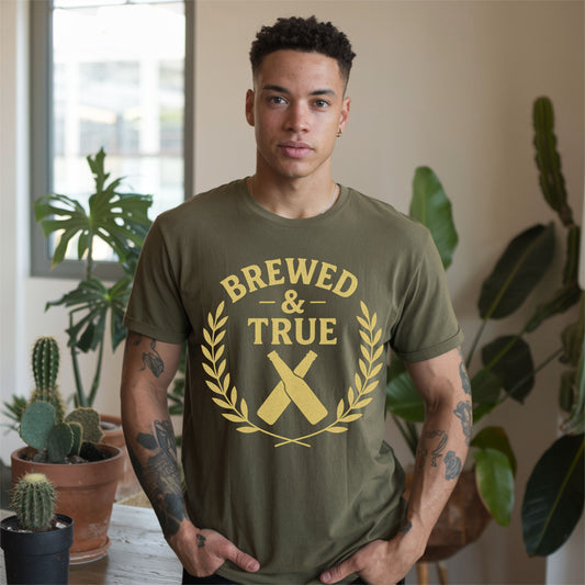 Brewed & True Laurel Crest Beer T-Shirt – Craft Beer Drinking Tee for Men & Women