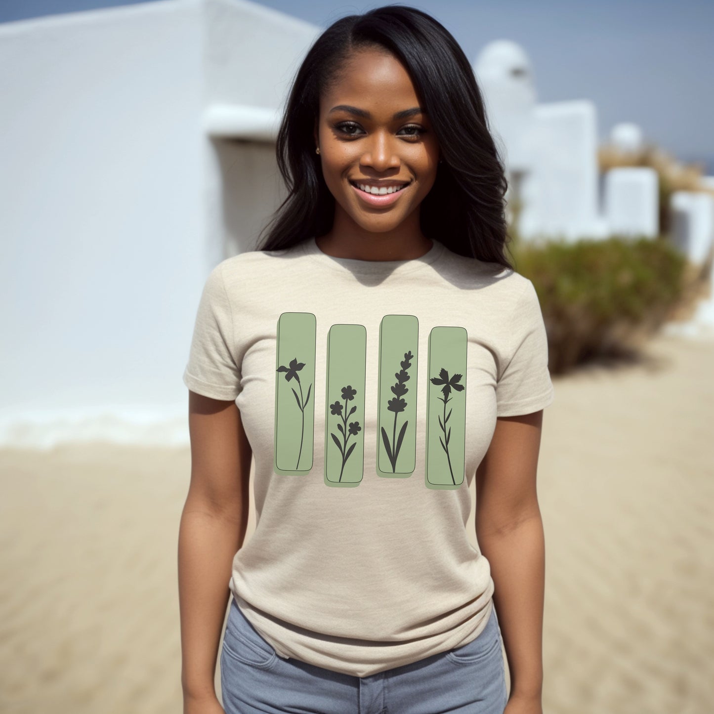 Minimal Botanical Panel T-Shirt – Nature-Inspired Wildflower Graphic Tee | Unisex Earthy Shirt