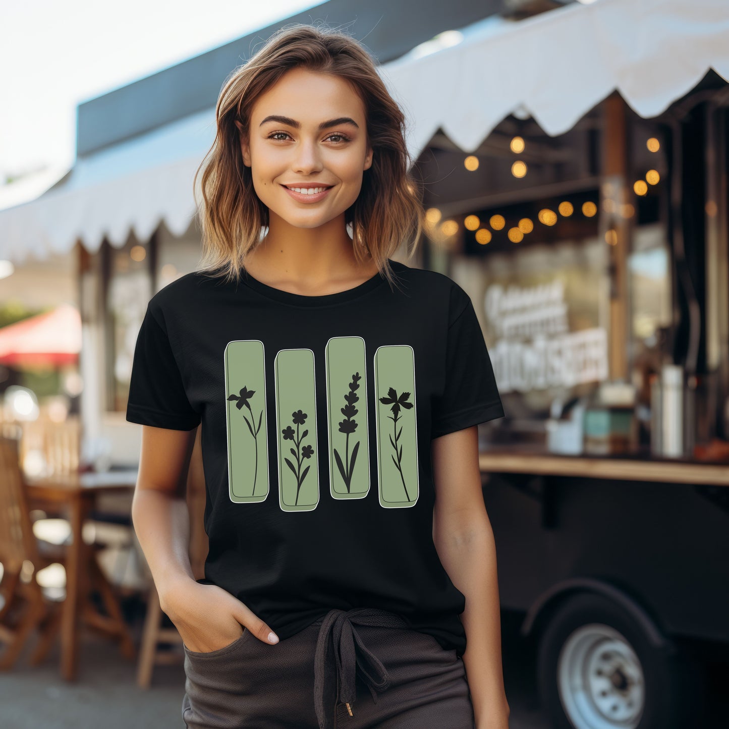 Minimal Botanical Panel T-Shirt – Nature-Inspired Wildflower Graphic Tee | Unisex Earthy Shirt
