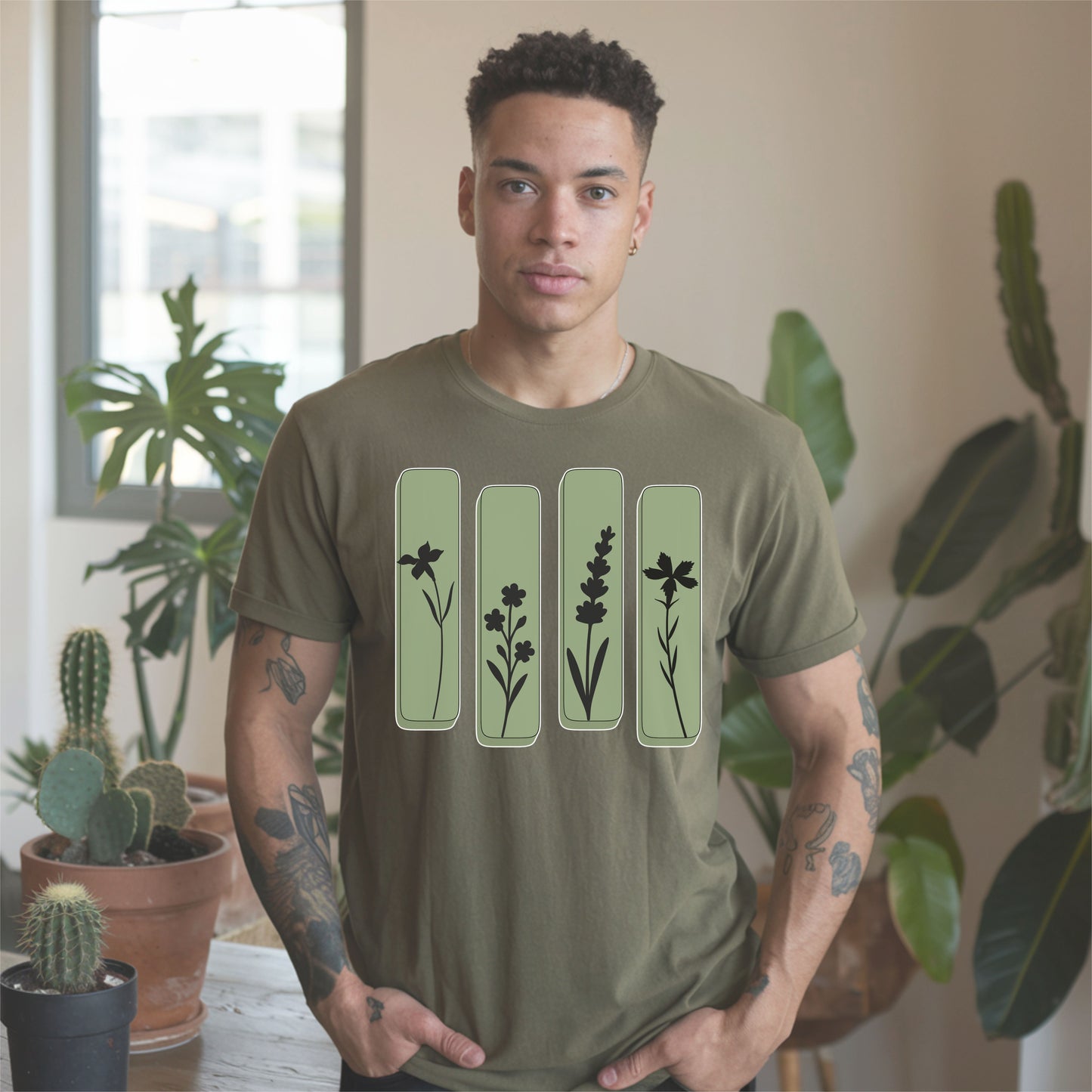 Minimal Botanical Panel T-Shirt – Nature-Inspired Wildflower Graphic Tee | Unisex Earthy Shirt