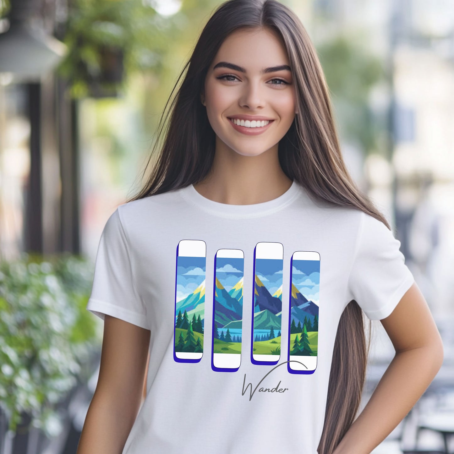 Wander Landscape T-Shirt – Minimal Mountain Panel Graphic Tee | Nature-Inspired Unisex Shirt