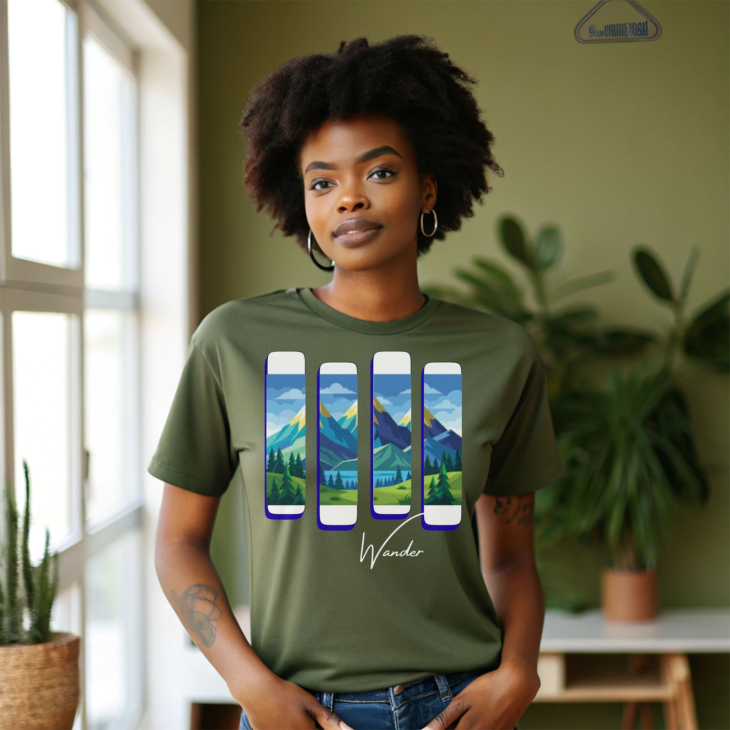 Wander Landscape T-Shirt – Minimal Mountain Panel Graphic Tee | Nature-Inspired Unisex Shirt