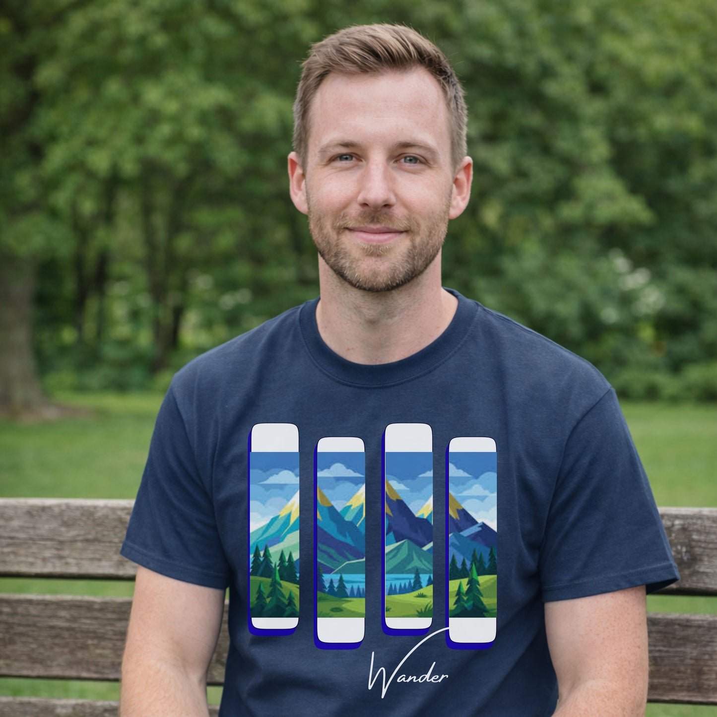 Wander Landscape T-Shirt – Minimal Mountain Panel Graphic Tee | Nature-Inspired Unisex Shirt
