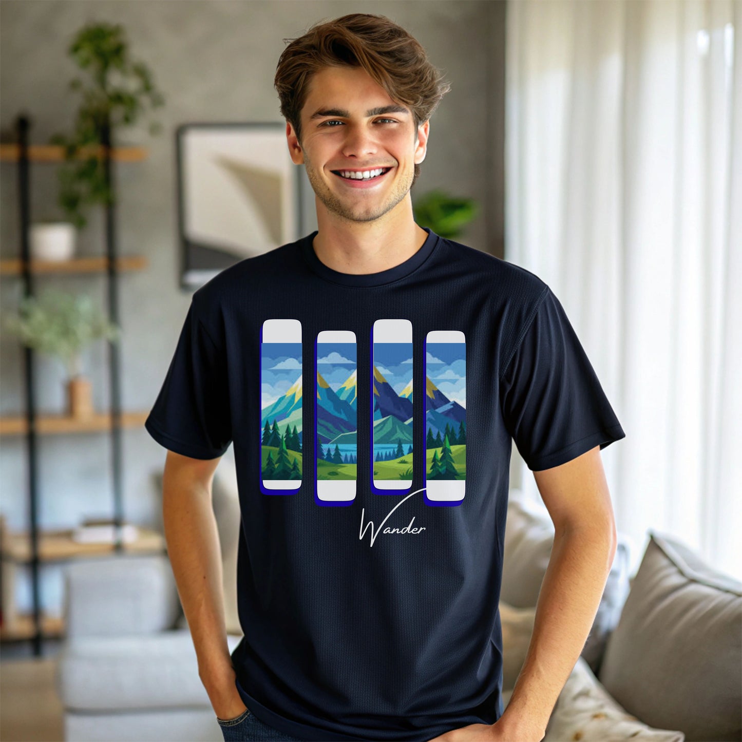 Wander Landscape T-Shirt – Minimal Mountain Panel Graphic Tee | Nature-Inspired Unisex Shirt