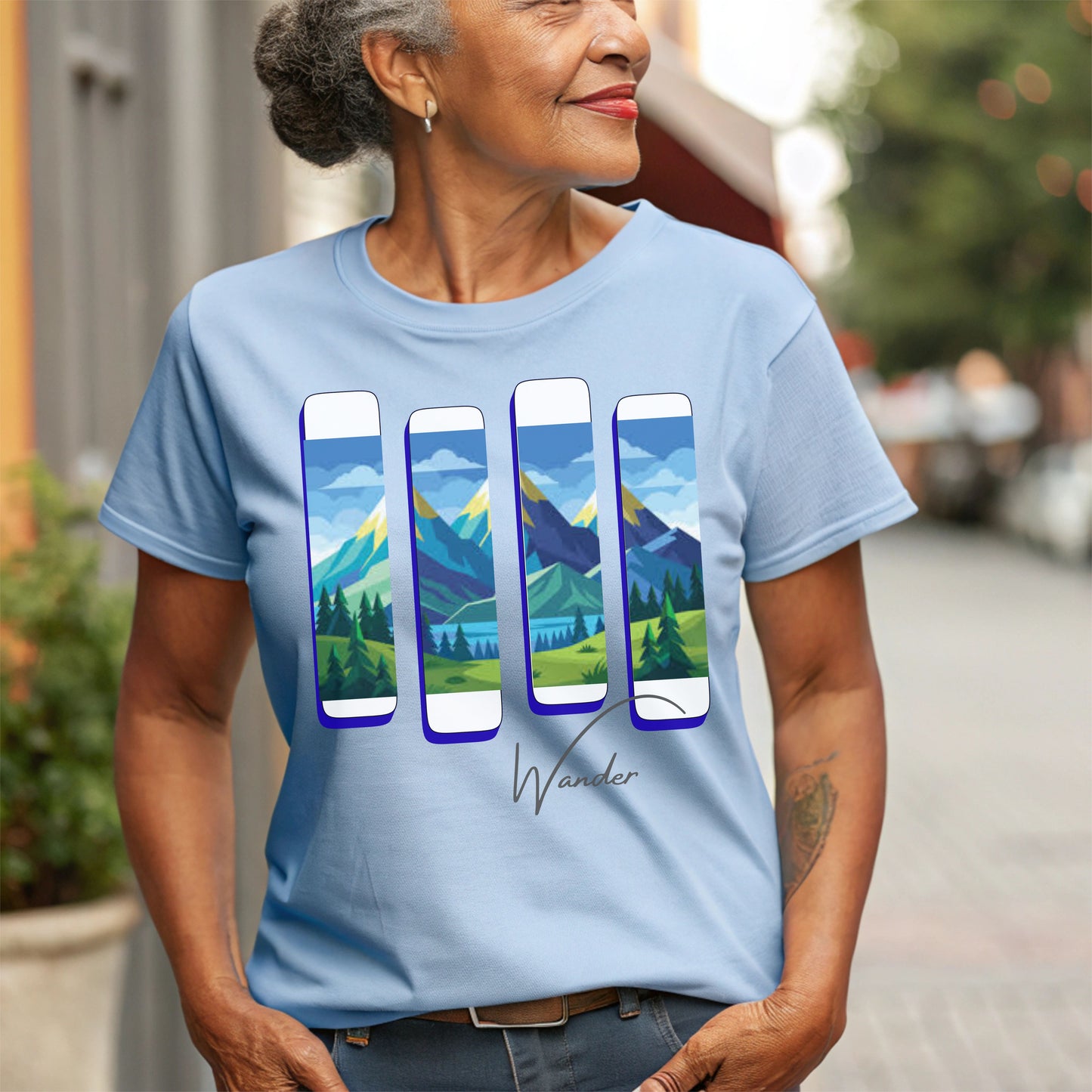 Wander Landscape T-Shirt – Minimal Mountain Panel Graphic Tee | Nature-Inspired Unisex Shirt