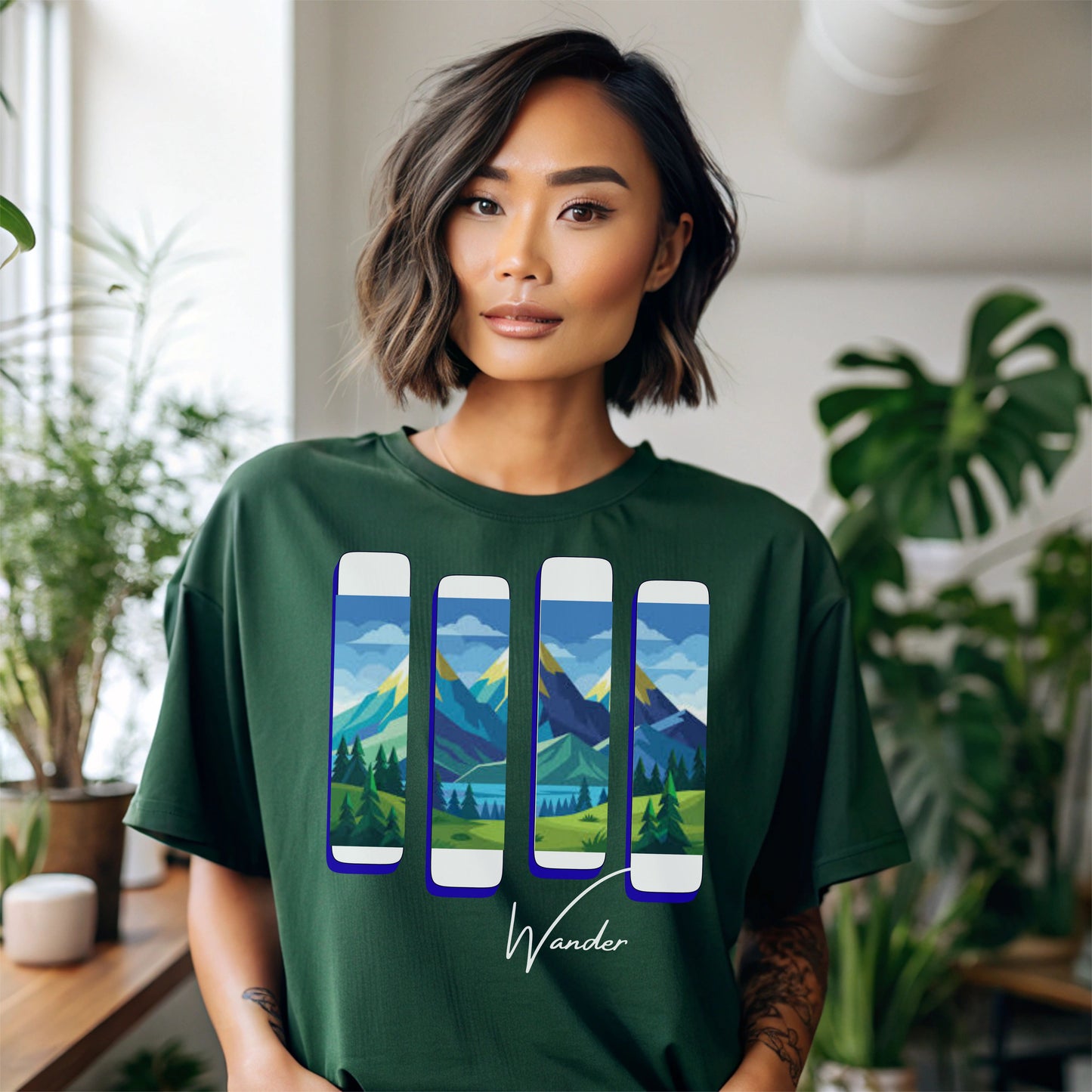 Wander Landscape T-Shirt – Minimal Mountain Panel Graphic Tee | Nature-Inspired Unisex Shirt