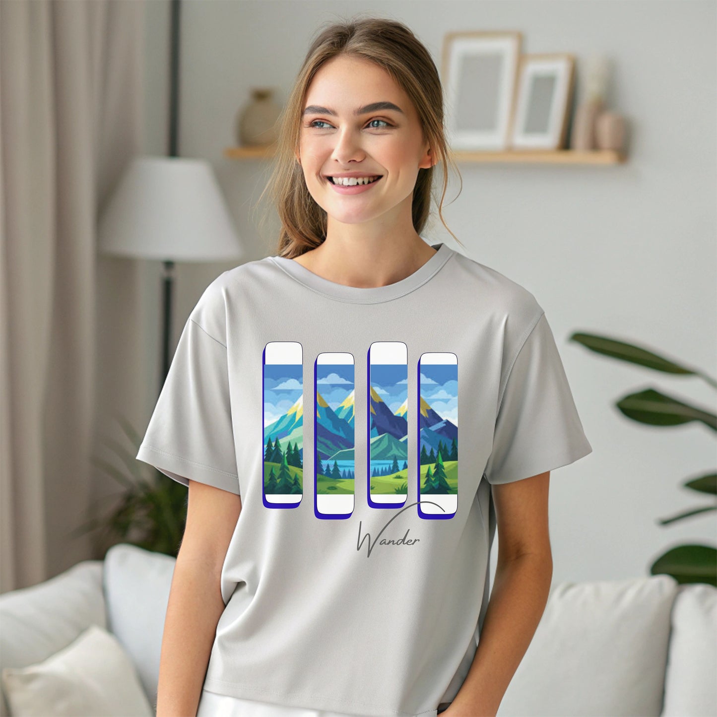 Wander Landscape T-Shirt – Minimal Mountain Panel Graphic Tee | Nature-Inspired Unisex Shirt