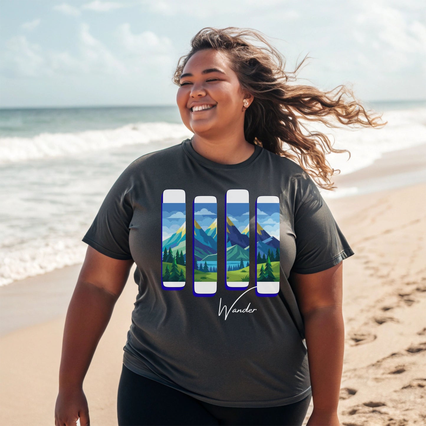 Wander Landscape T-Shirt – Minimal Mountain Panel Graphic Tee | Nature-Inspired Unisex Shirt