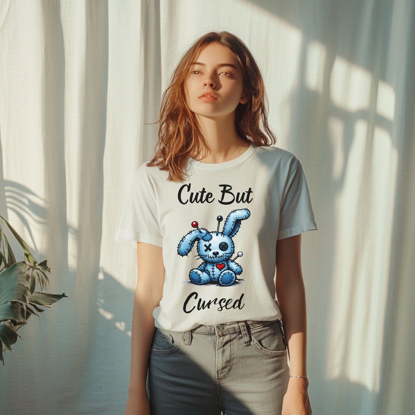 Cute But Cursed T-Shirt - Gothic Cute Bunny Shirt - Dark Humor Aesthetic Tee - Emo Alt Graphic Shirt