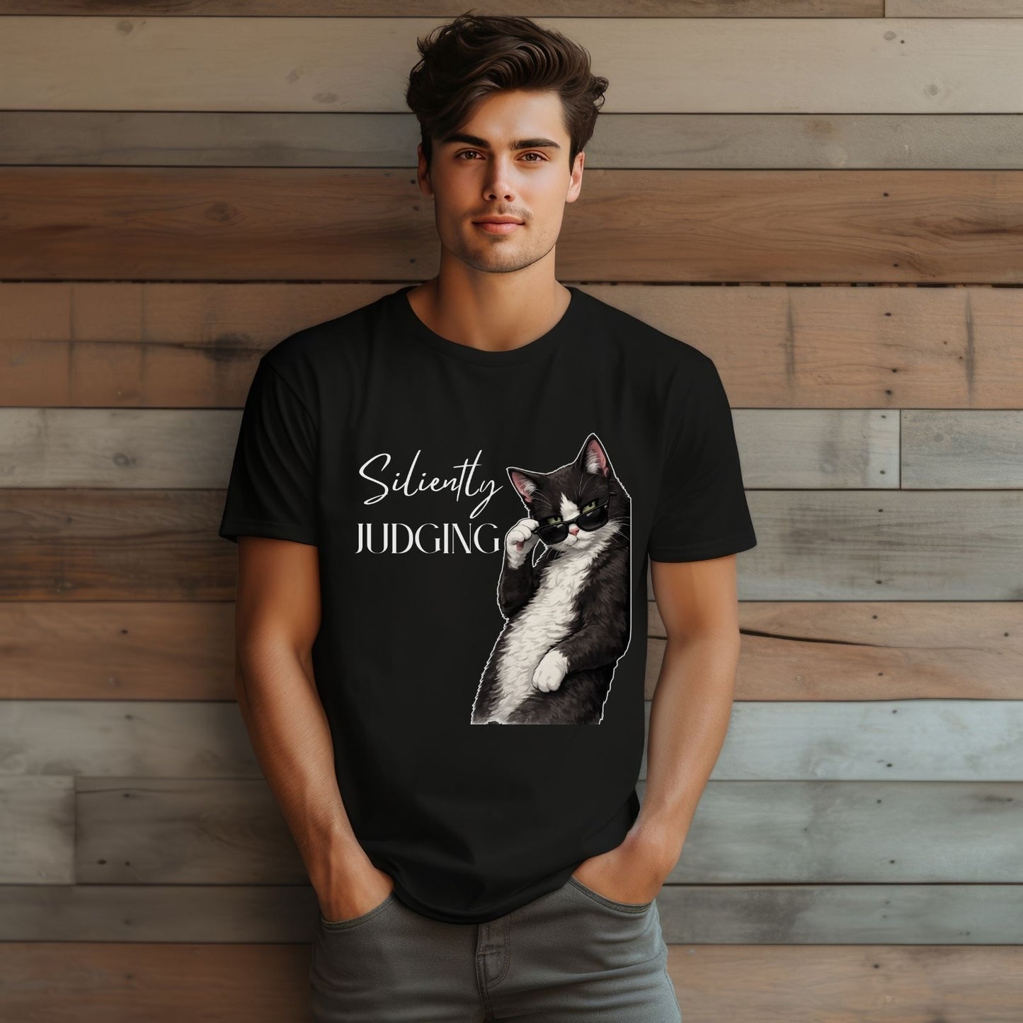 Silently Judging Cat T-Shirt – Funny Cat Shirt, Sarcastic Graphic Tee, Cat Lover Gift, Introvert Humor Tee