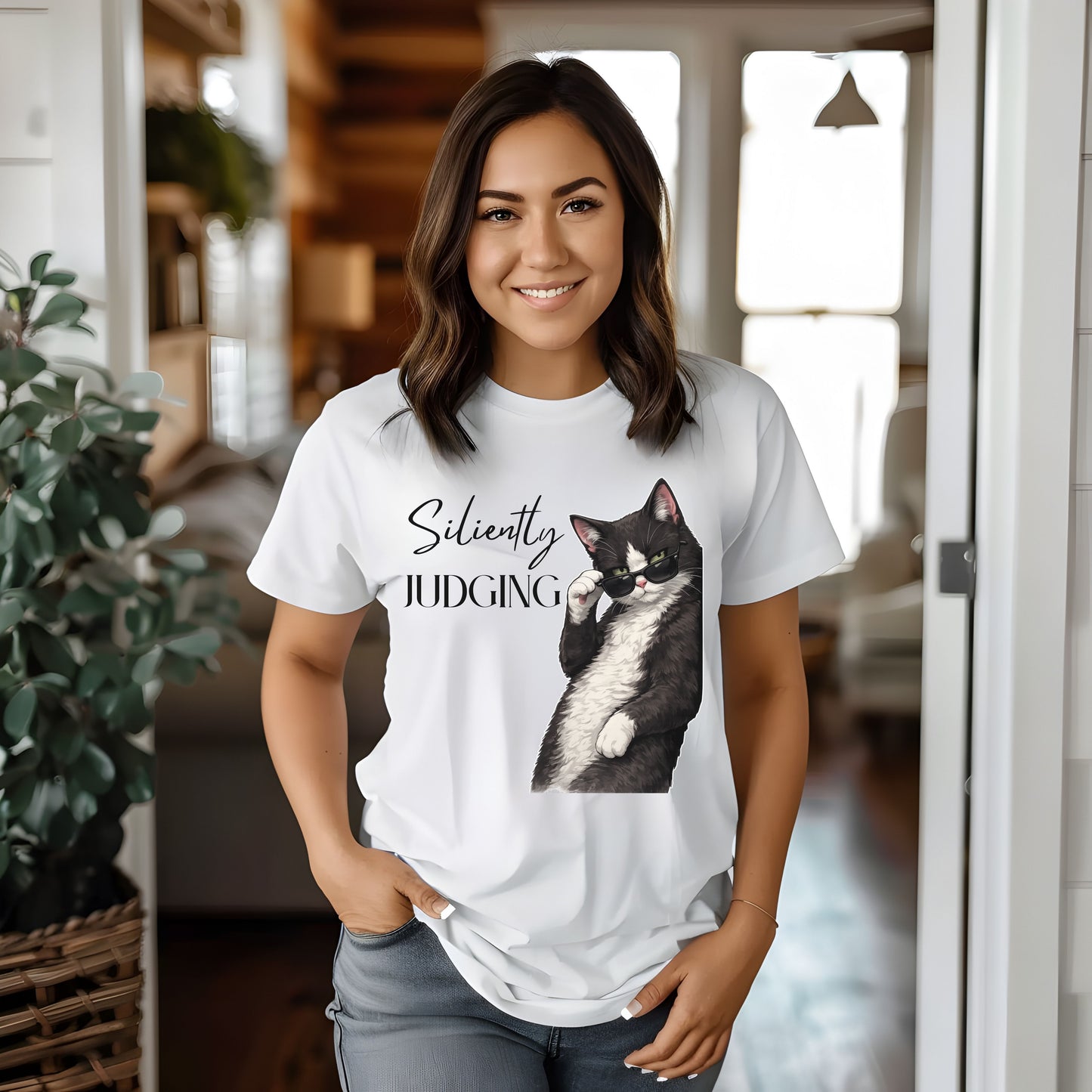 Silently Judging Cat T-Shirt – Funny Cat Shirt, Sarcastic Graphic Tee, Cat Lover Gift, Introvert Humor Tee