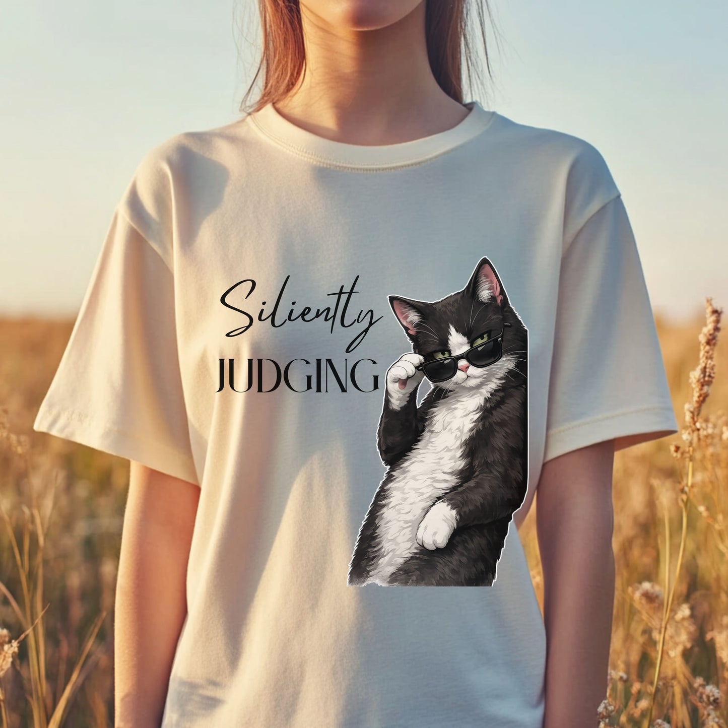 Silently Judging Cat T-Shirt – Funny Cat Shirt, Sarcastic Graphic Tee, Cat Lover Gift, Introvert Humor Tee