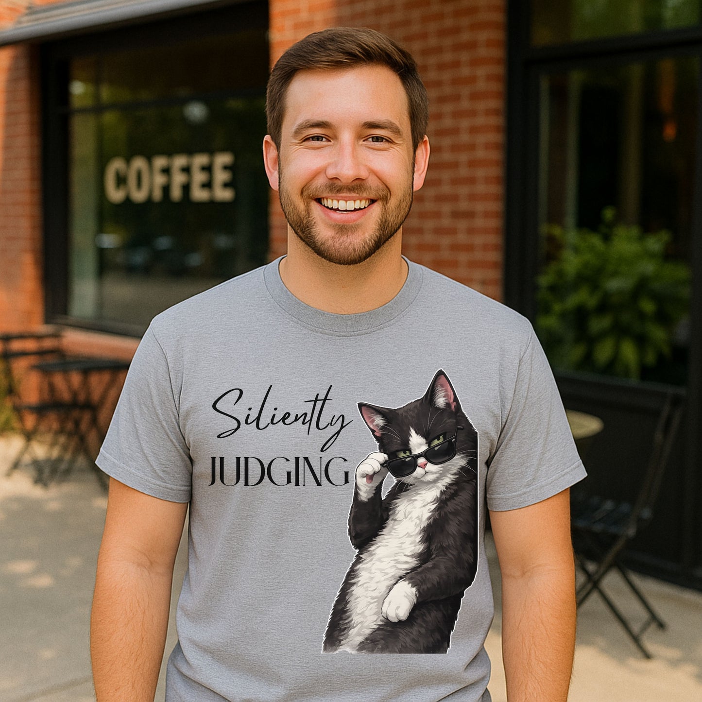 Silently Judging Cat T-Shirt – Funny Cat Shirt, Sarcastic Graphic Tee, Cat Lover Gift, Introvert Humor Tee