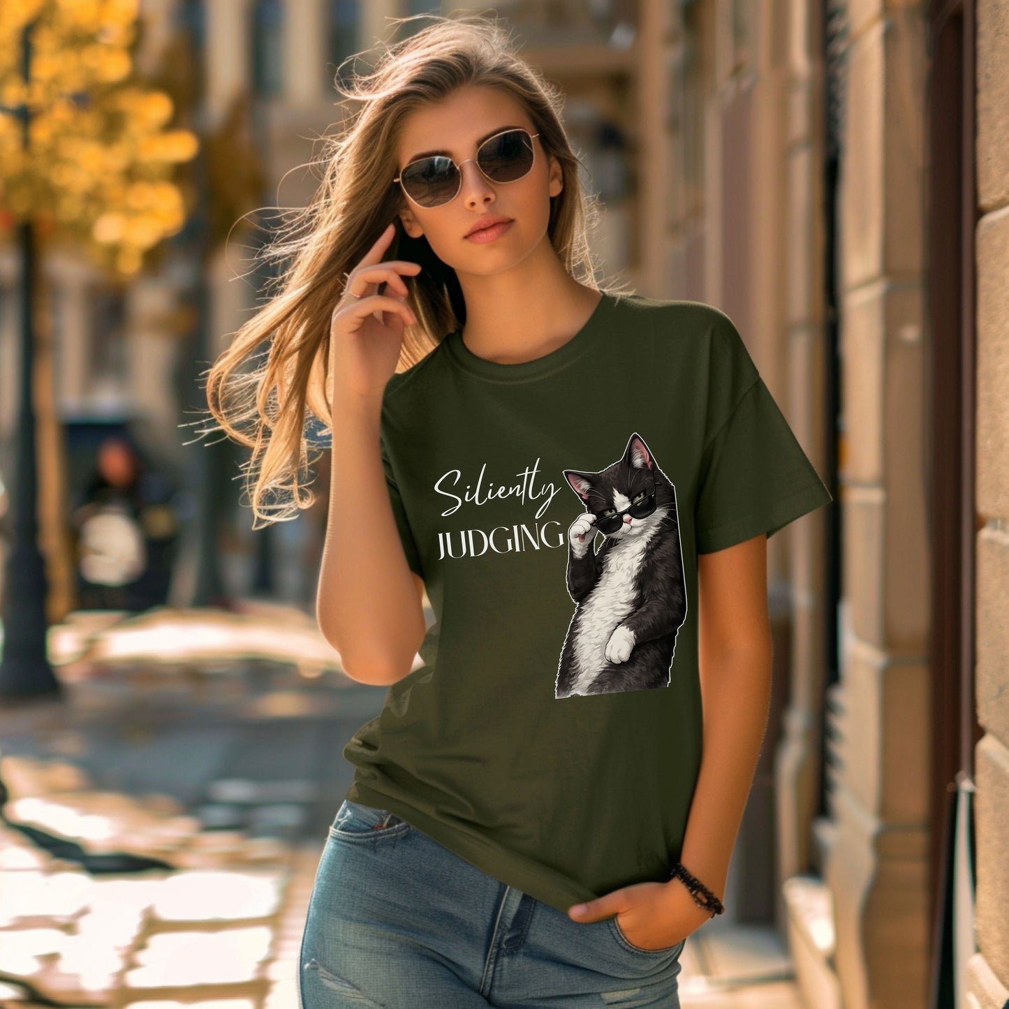 Silently Judging Cat T-Shirt – Funny Cat Shirt, Sarcastic Graphic Tee, Cat Lover Gift, Introvert Humor Tee