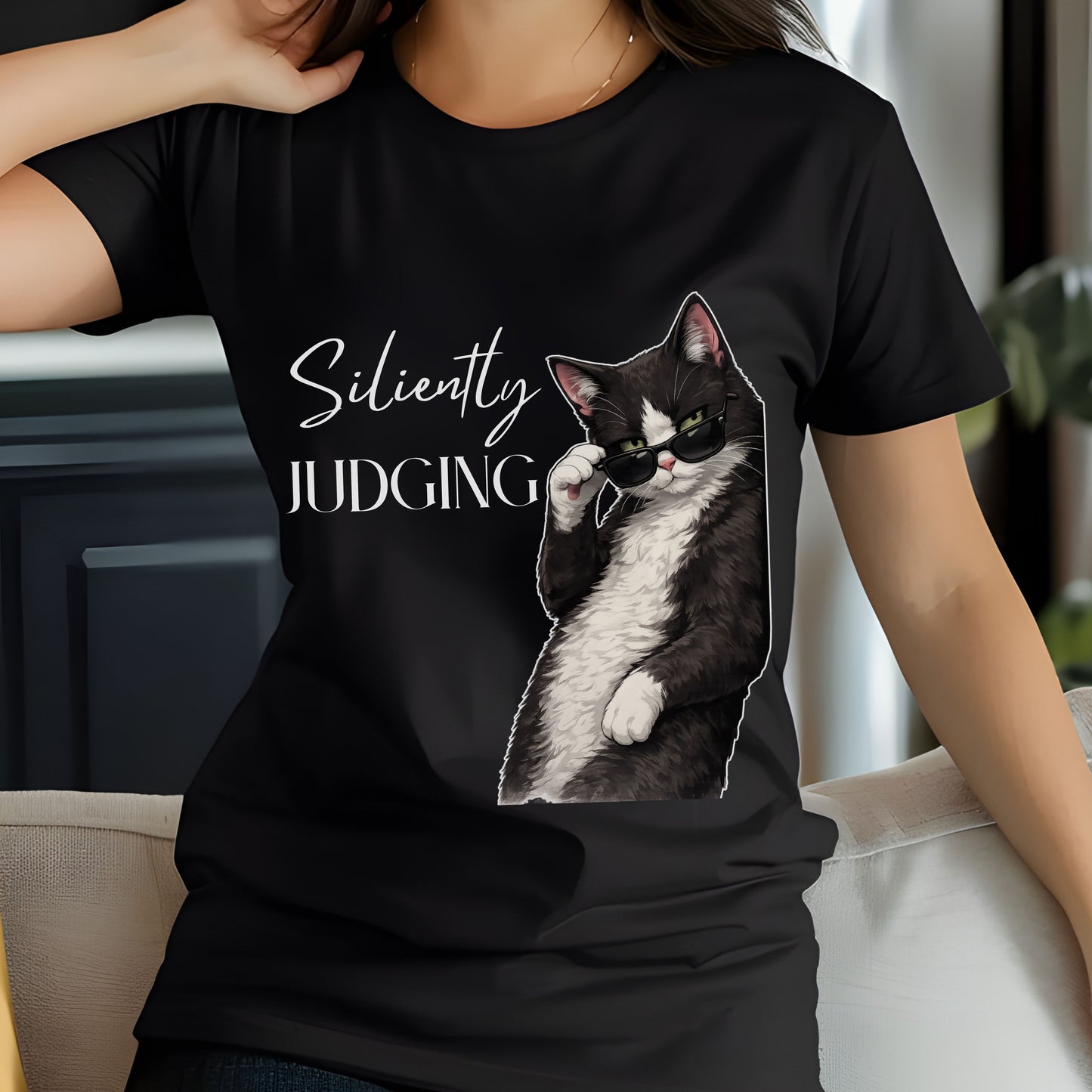 Silently Judging Cat T-Shirt – Funny Cat Shirt, Sarcastic Graphic Tee, Cat Lover Gift, Introvert Humor Tee