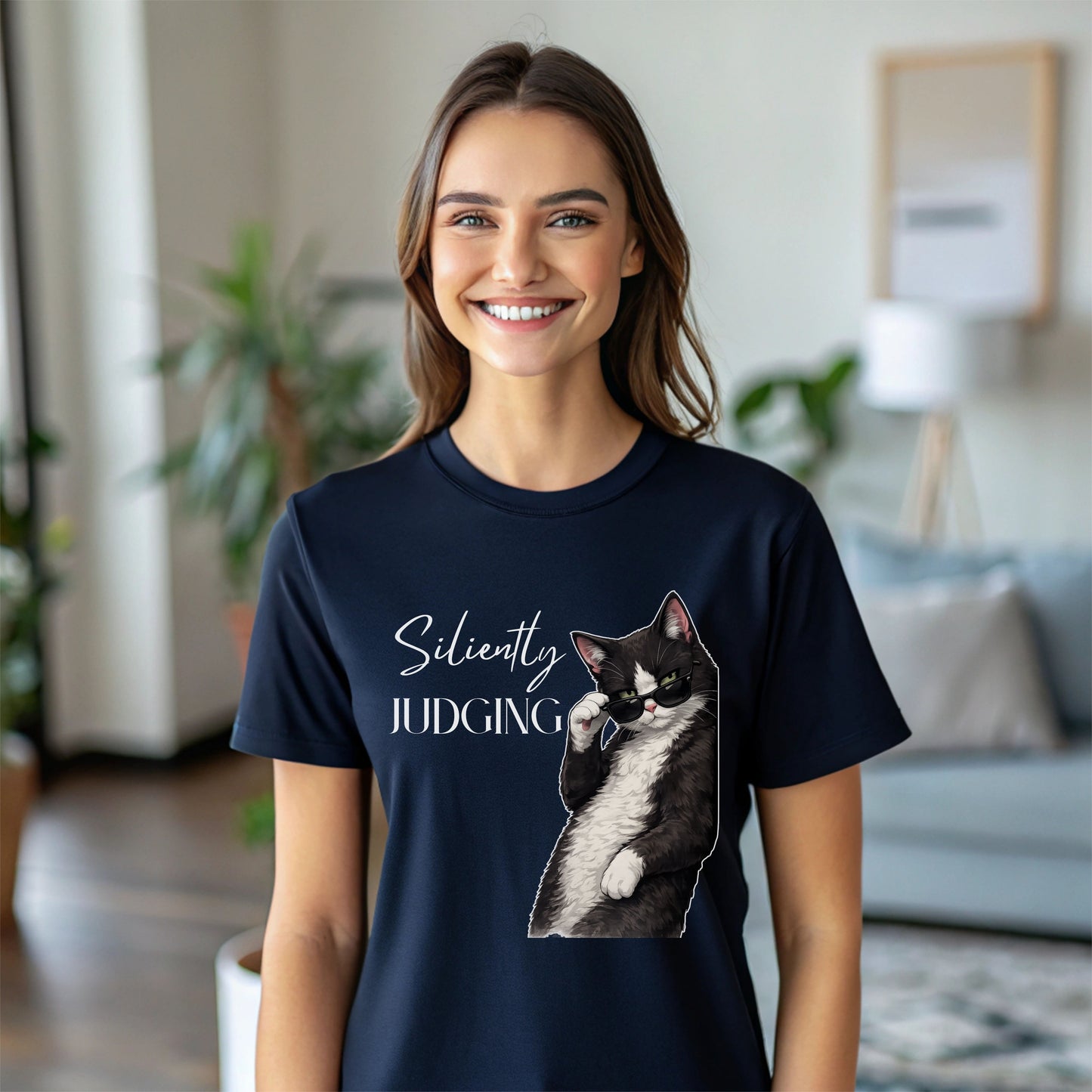 Silently Judging Cat T-Shirt – Funny Cat Shirt, Sarcastic Graphic Tee, Cat Lover Gift, Introvert Humor Tee