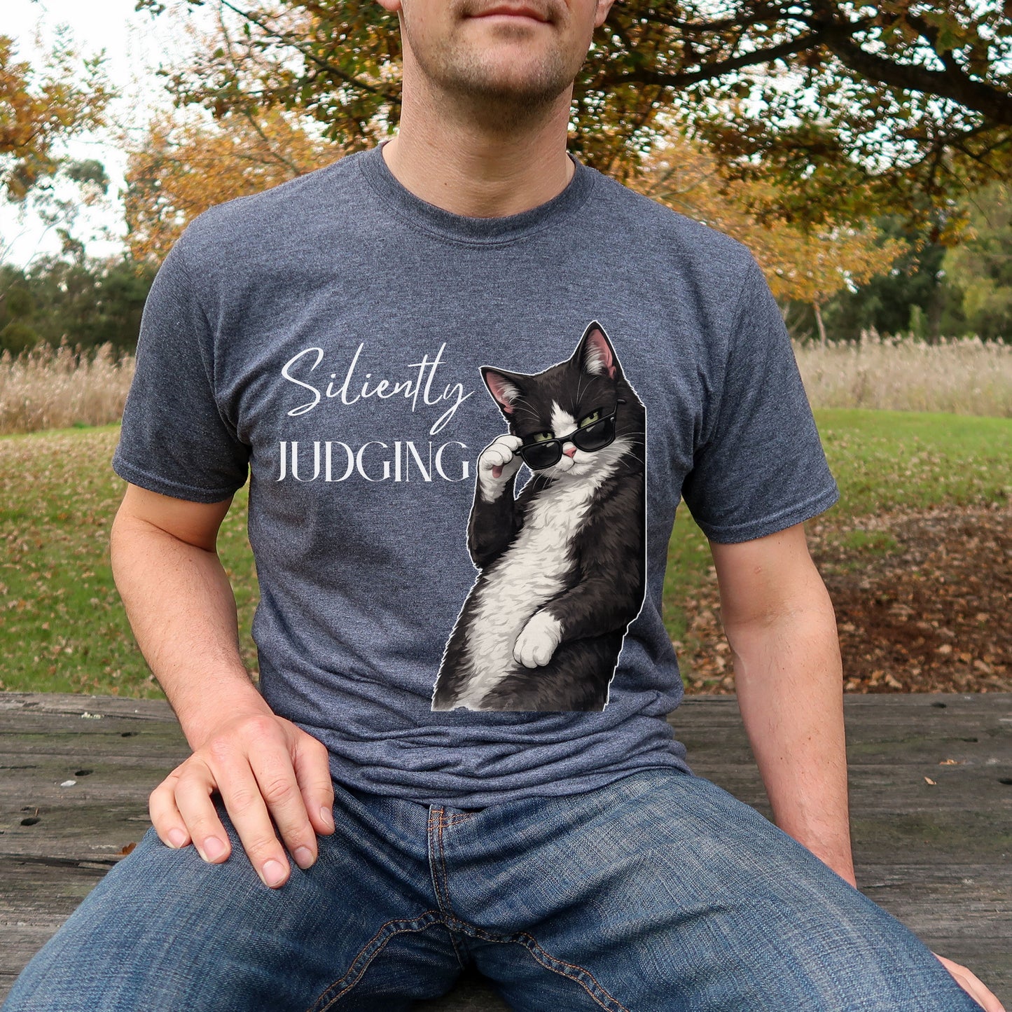 Silently Judging Cat T-Shirt – Funny Cat Shirt, Sarcastic Graphic Tee, Cat Lover Gift, Introvert Humor Tee