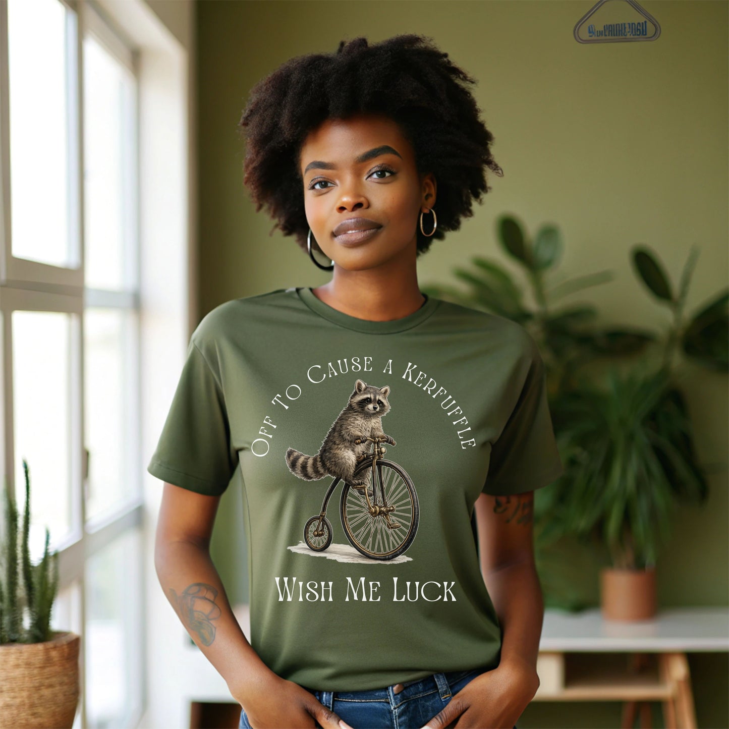 Off to Cause a Kerfuffle Raccoon T-Shirt – Funny Vintage Bicycle Graphic Tee, Cute Animal Shirt, Quirky Humor Tee, Unisex Casual Shirt