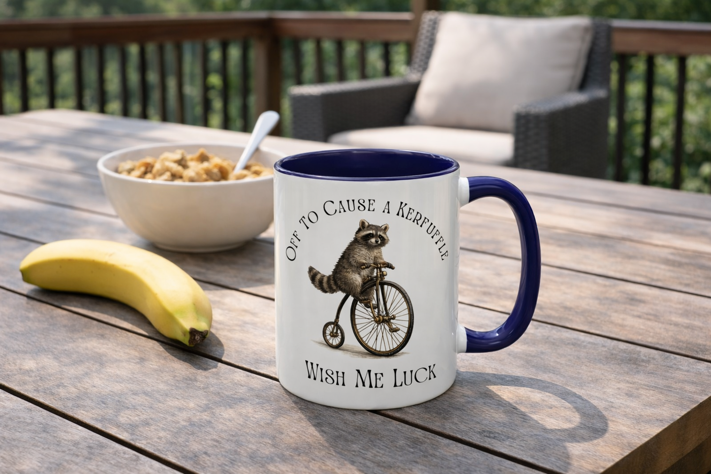 Off to Cause a Kerfuffle Raccoon Mug – Funny Coffee Mug, Cute Animal Mug, Sarcastic Gift, Morning Humor Cup