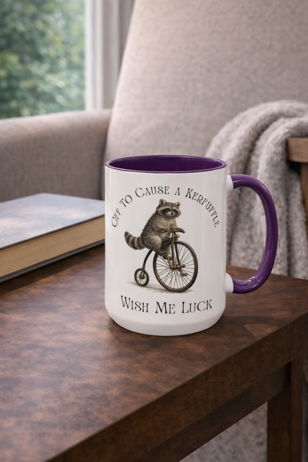 Off to Cause a Kerfuffle Raccoon Mug – Funny Coffee Mug, Cute Animal Mug, Sarcastic Gift, Morning Humor Cup