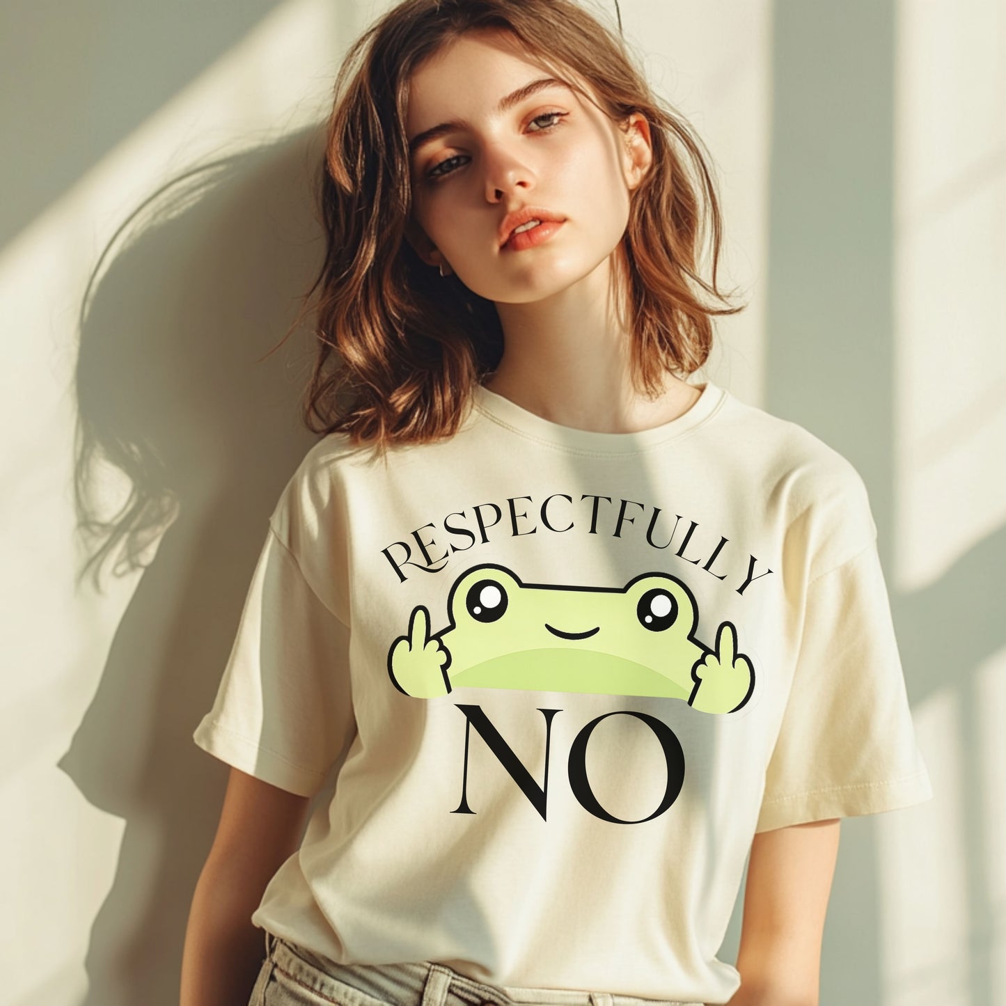 Respectfully No Frog Shirt, Funny Introvert Tee, Cute Sarcastic Graphic T-Shirt, Aesthetic Humor Shirt, Social Battery Tee