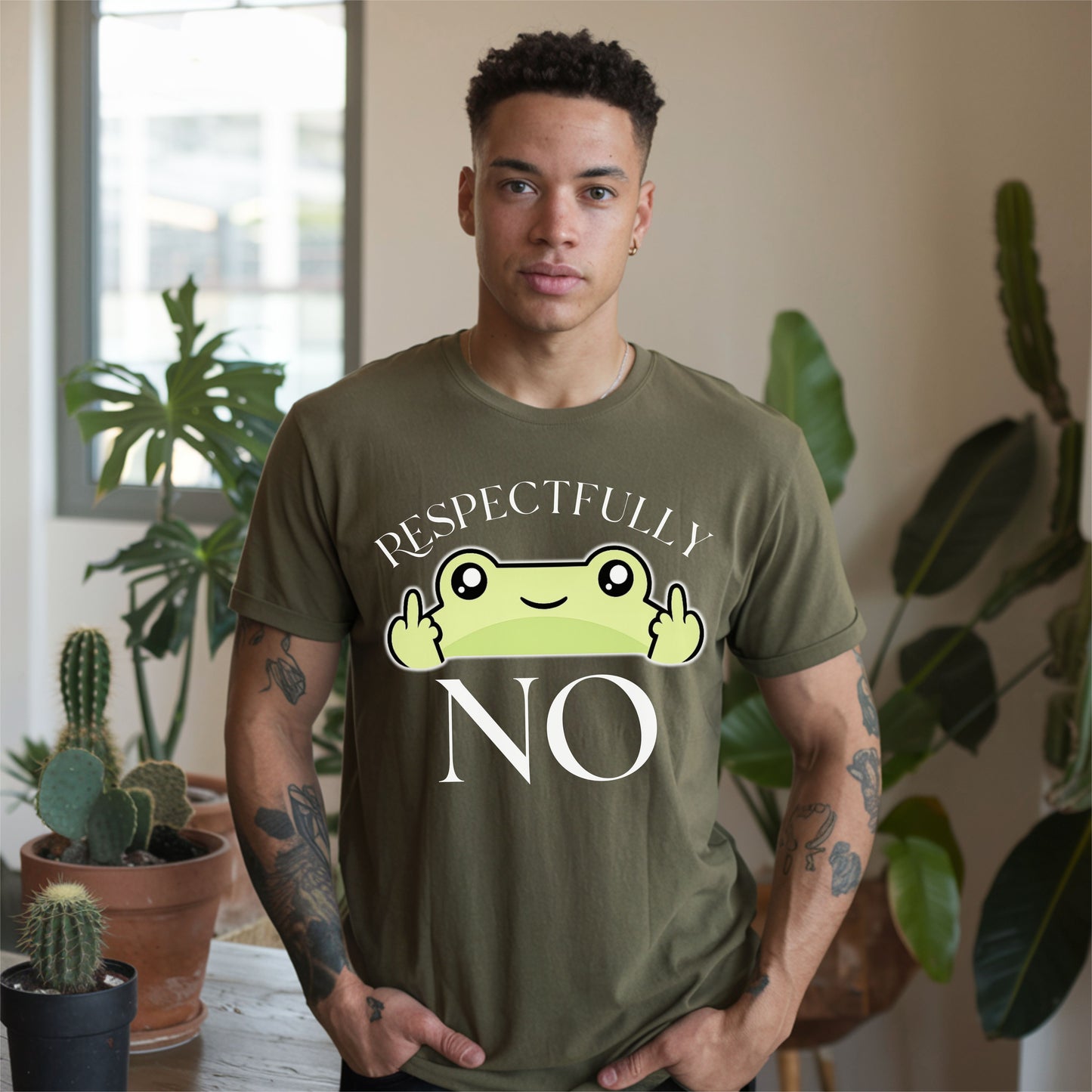 Respectfully No Frog Shirt, Funny Introvert Tee, Cute Sarcastic Graphic T-Shirt, Aesthetic Humor Shirt, Social Battery Tee
