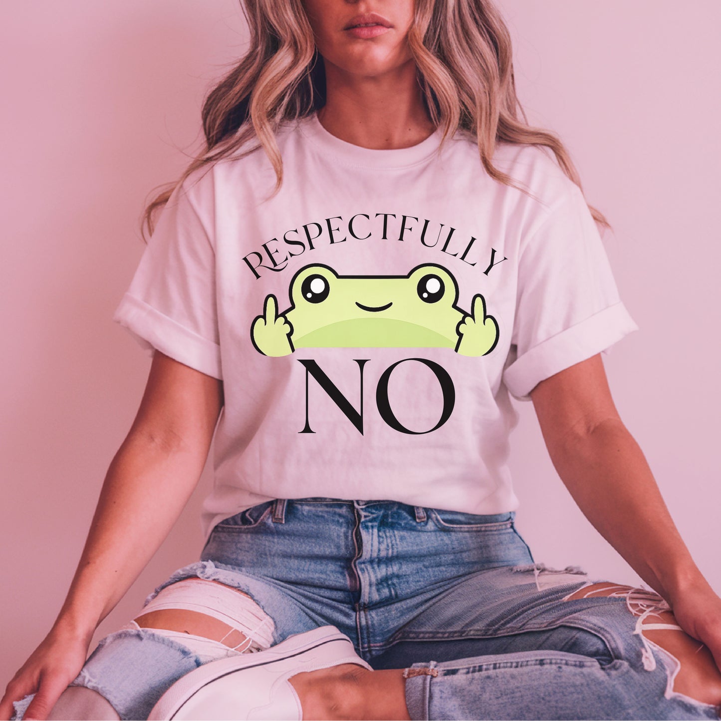 Respectfully No Frog Shirt, Funny Introvert Tee, Cute Sarcastic Graphic T-Shirt, Aesthetic Humor Shirt, Social Battery Tee