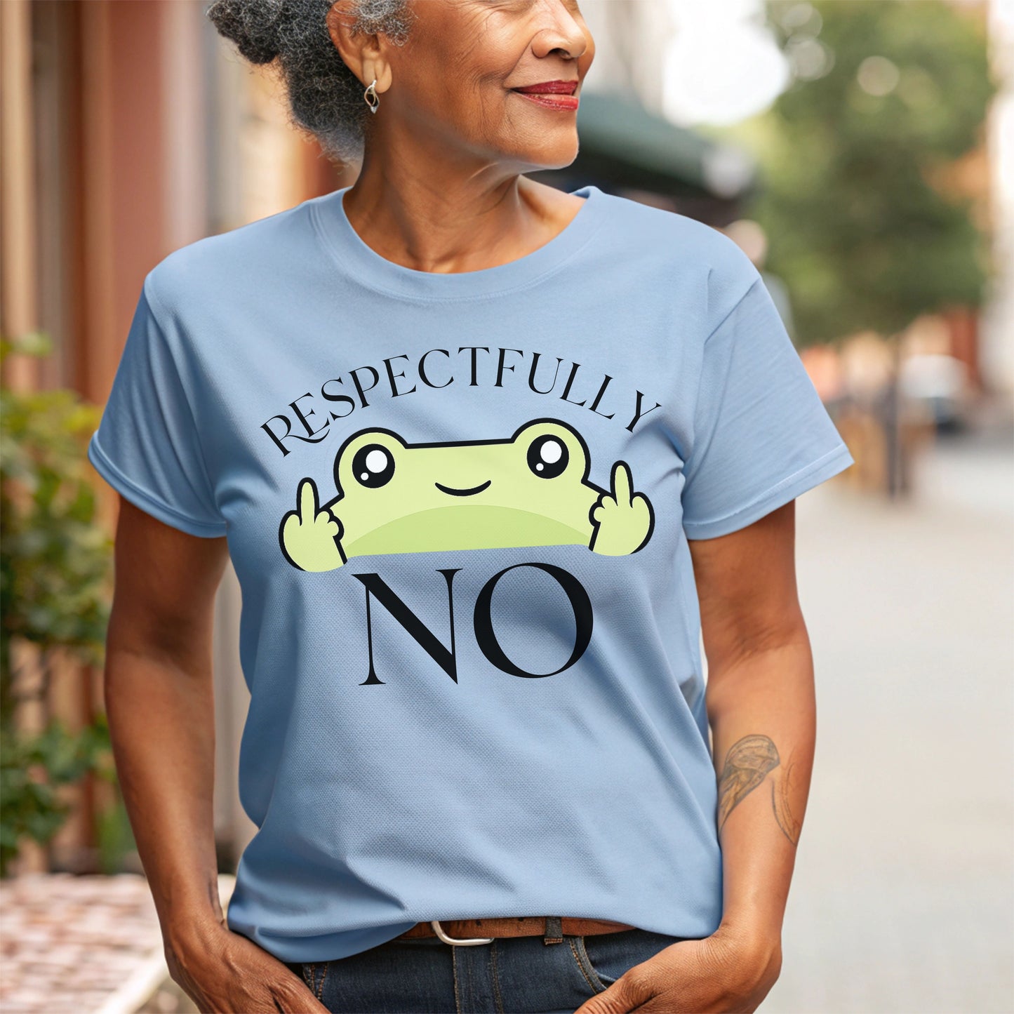 Respectfully No Frog Shirt, Funny Introvert Tee, Cute Sarcastic Graphic T-Shirt, Aesthetic Humor Shirt, Social Battery Tee